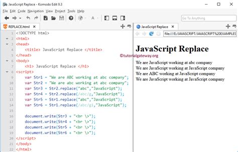 javascript find and replace.